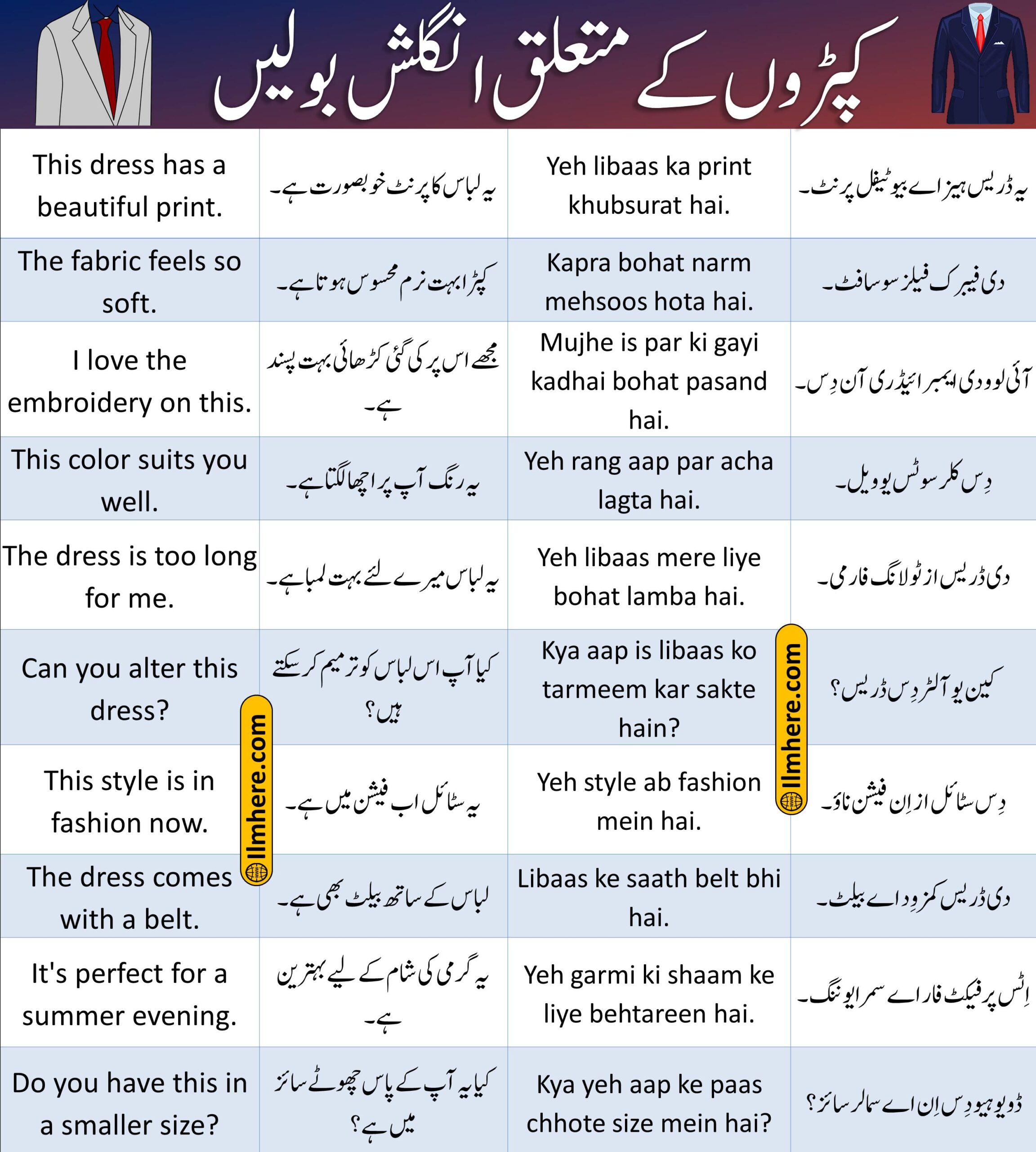 Sentences For Dress(کپڑے،لباس) - 1 To 26
