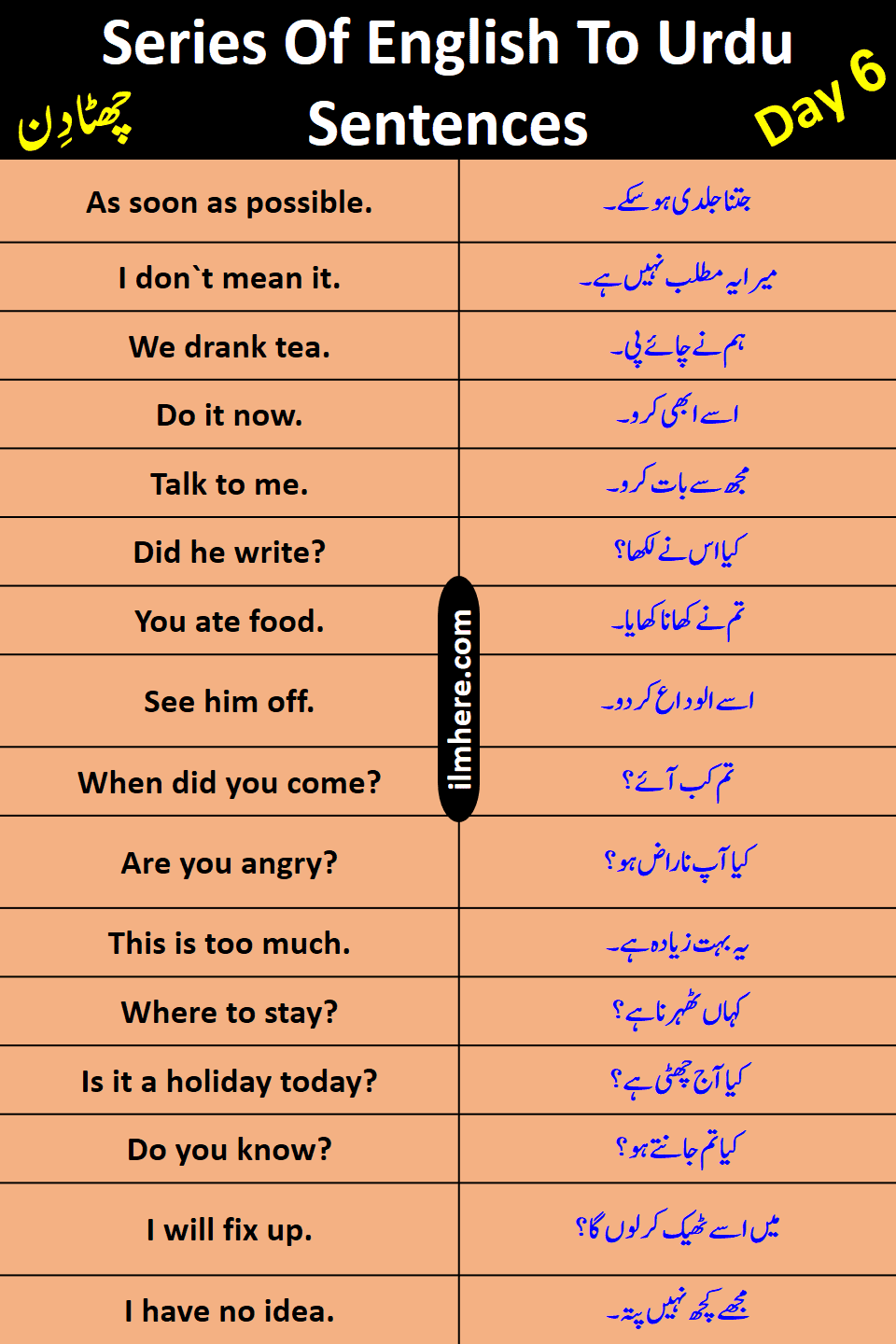 Series Of 8000 Daily Use English To Urdu Sentences Day 6