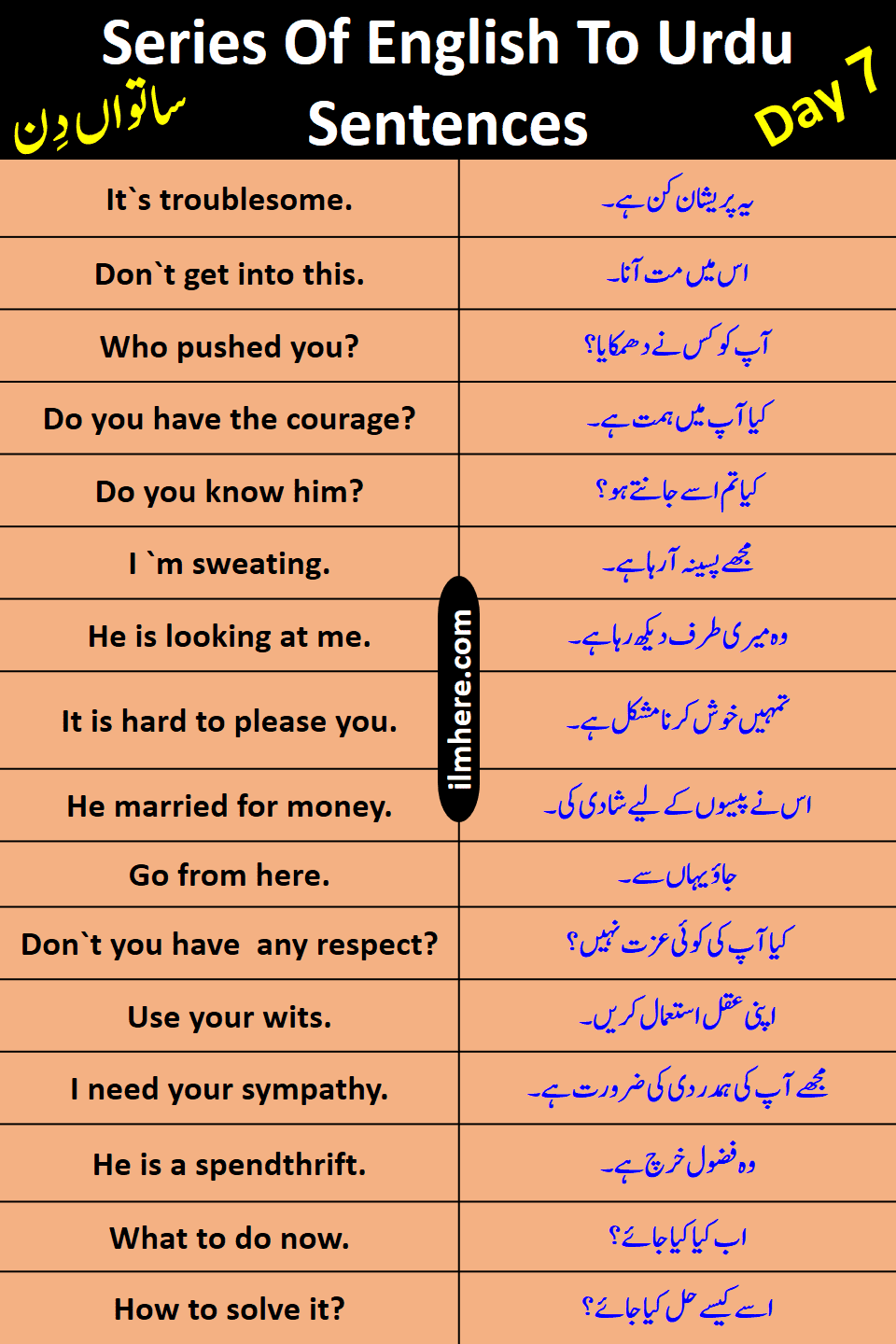 Series Of 8000 Daily Use English To Urdu Sentences Day 7