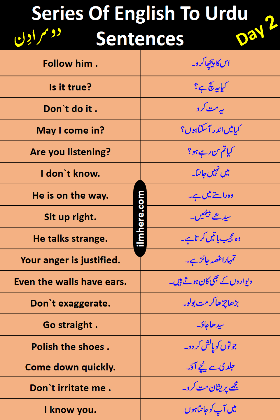 English To Urdu Sentences Day 9