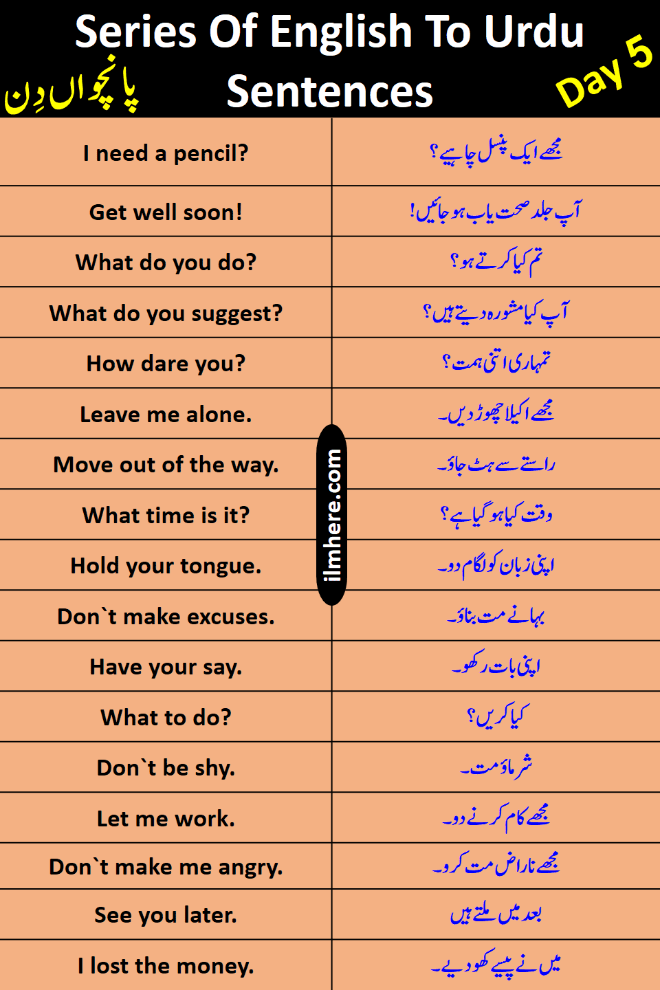 English To Urdu Sentences Day 9