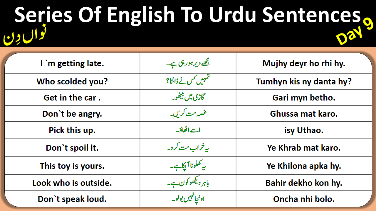 Series Of 8000 Daily Use English To Urdu Sentences Day 9