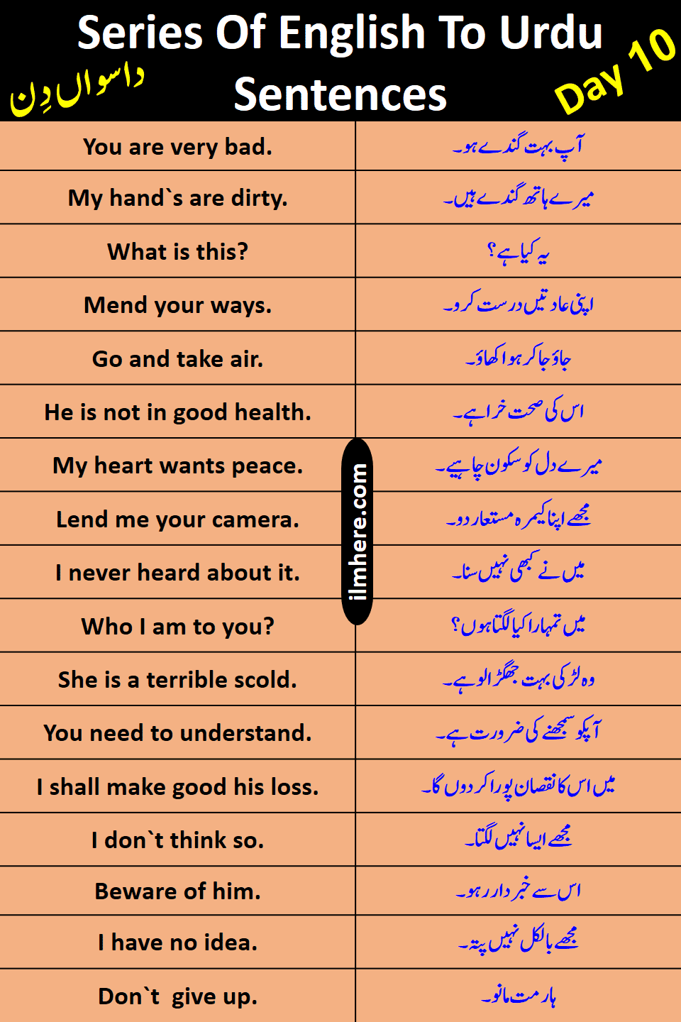 Series Of 8000 Daily Use English To Urdu Sentences Day 10