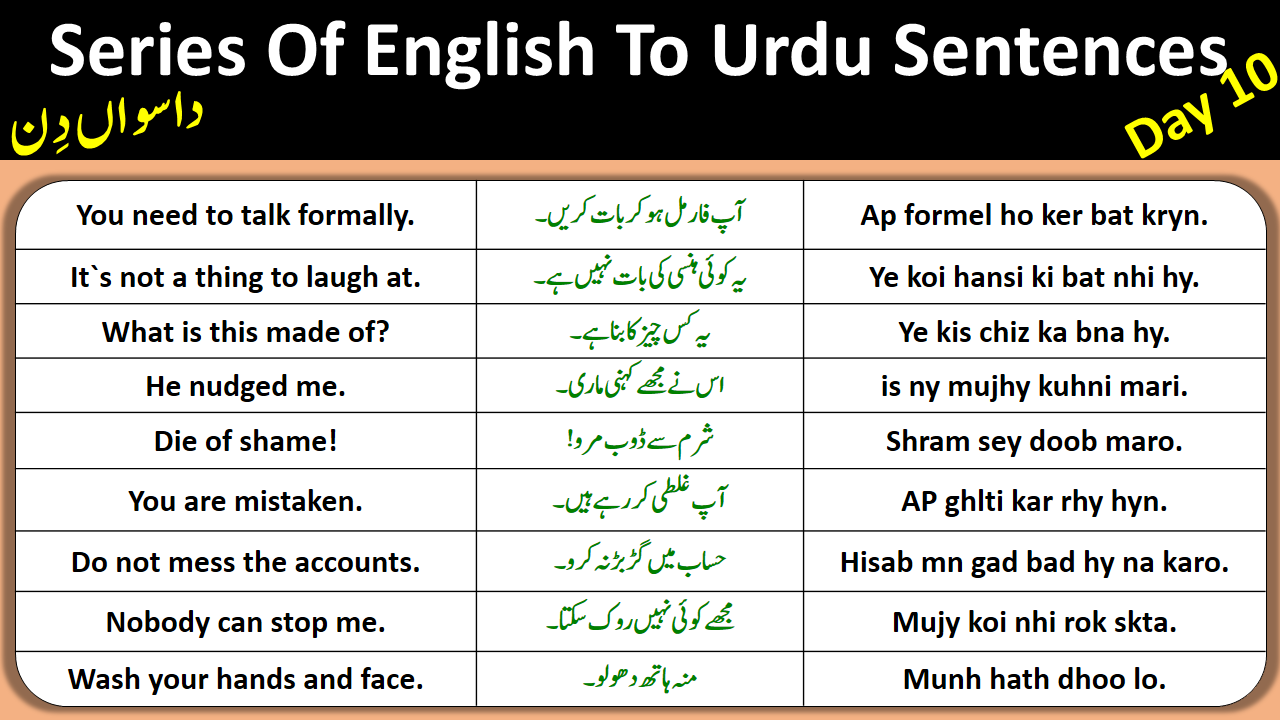 Series Of 8000 Daily Use English To Urdu Sentences Day 10