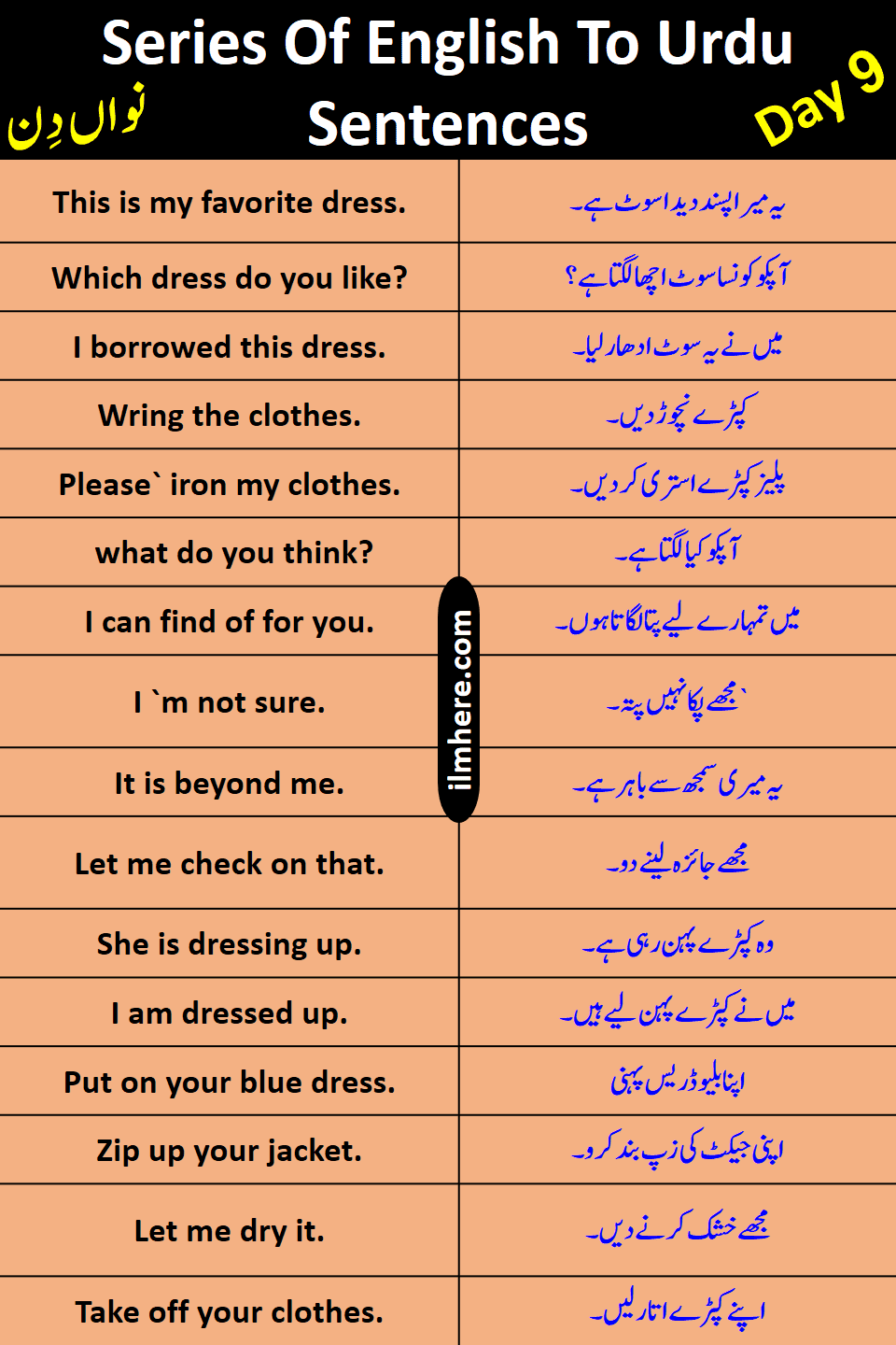 Series Of 8000 Daily Use English To Urdu Sentences Day 9
