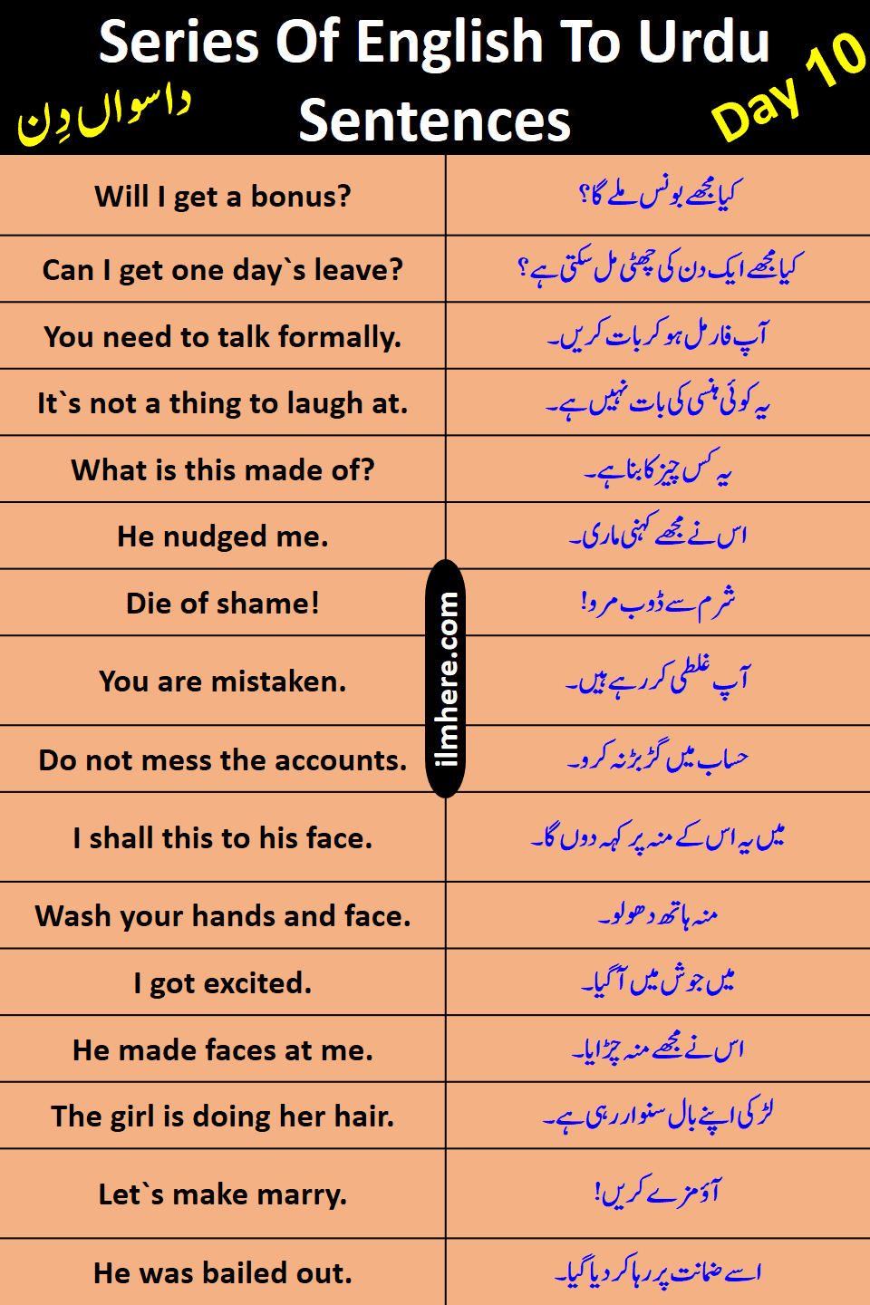 Series Of 8000 Daily Use English To Urdu Sentences Day 10