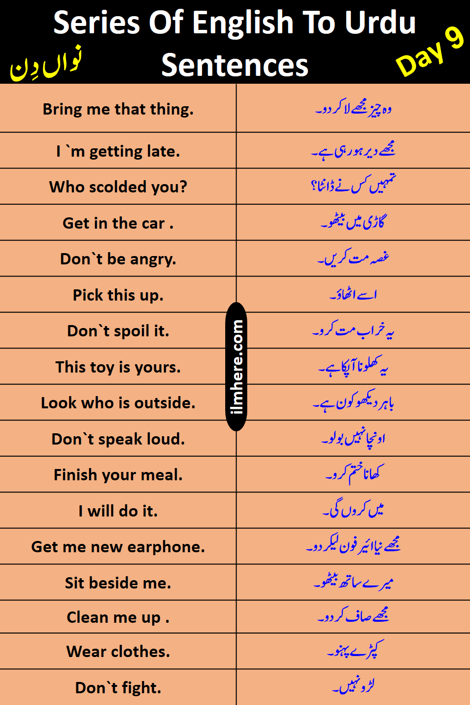 English To Urdu Sentences Day 9