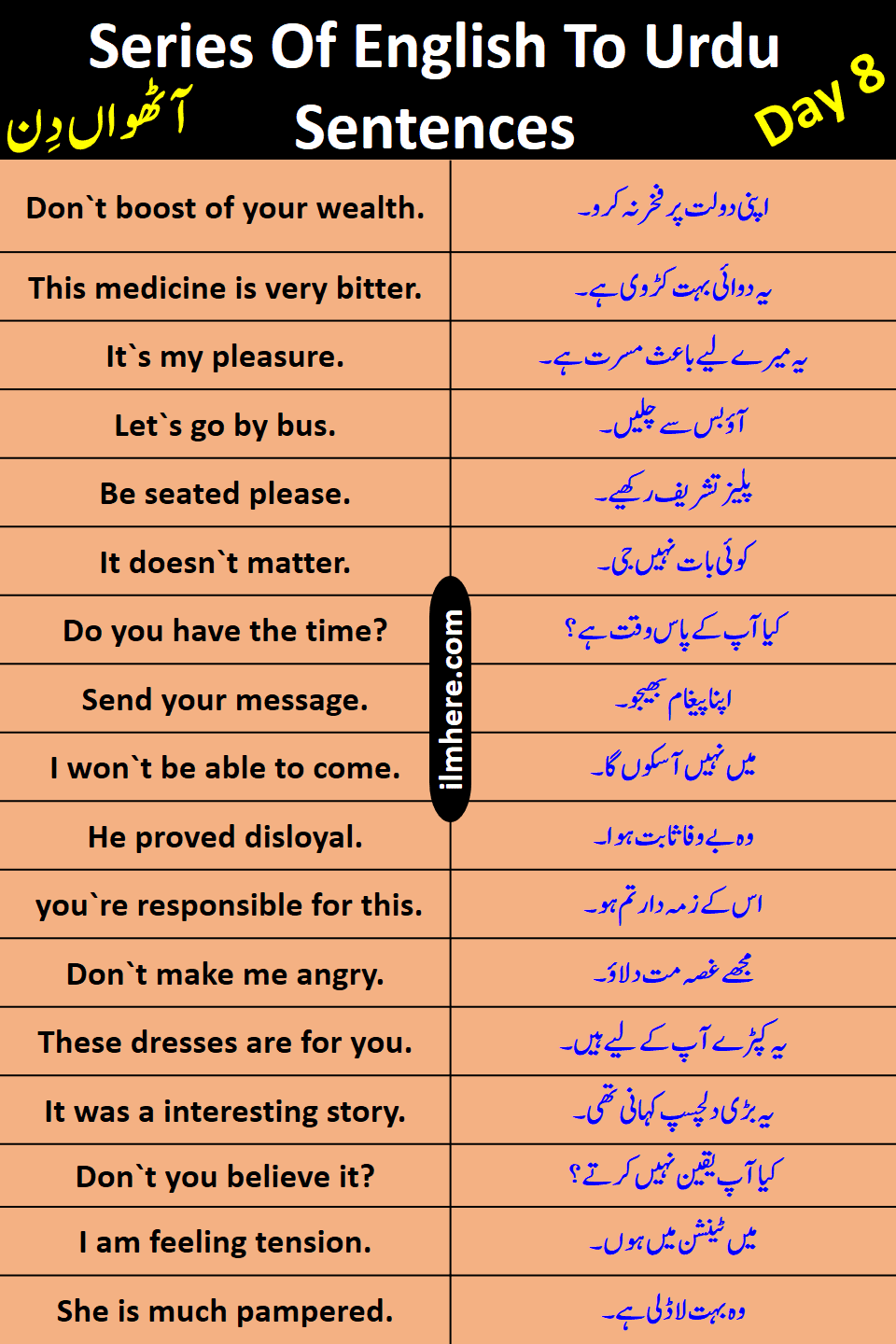 English To Urdu Sentences Day 9