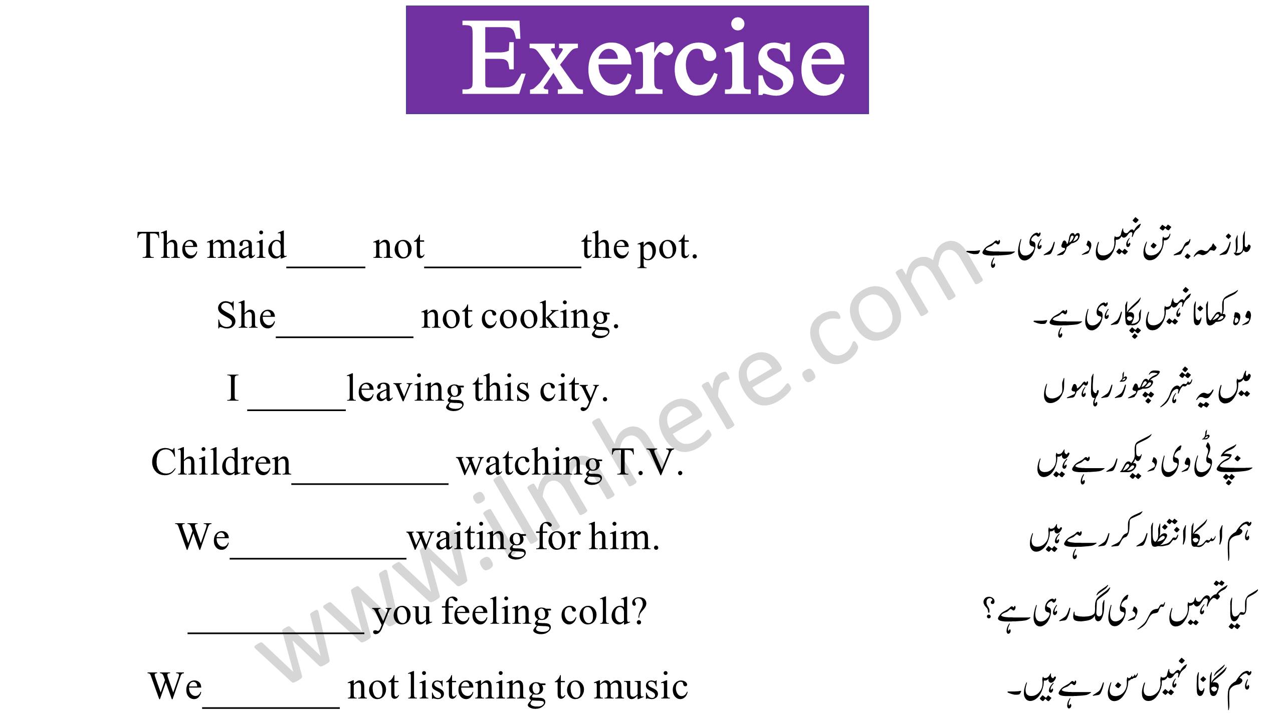 Exercise Of Present Continuous tense